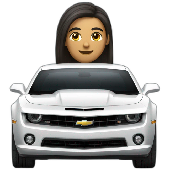 chevy camaro with long dark hair and a half smile emoji