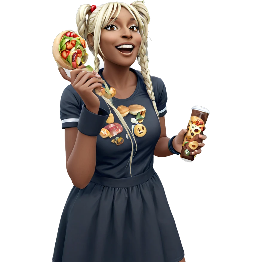 twintails girl enjoying outdoors food emoji