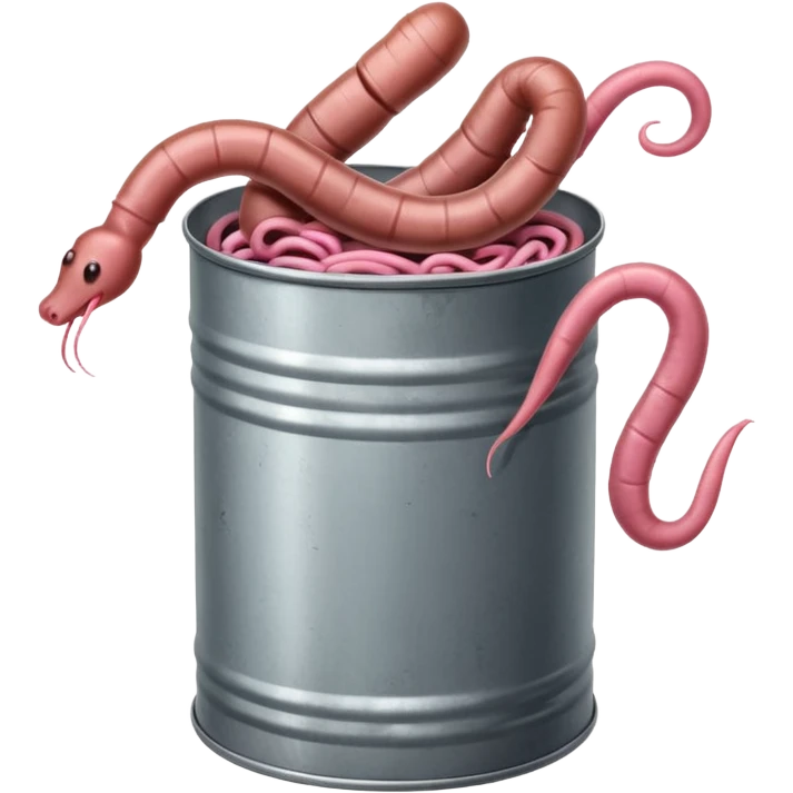 earthworms curled up inside a can of worms emoji
