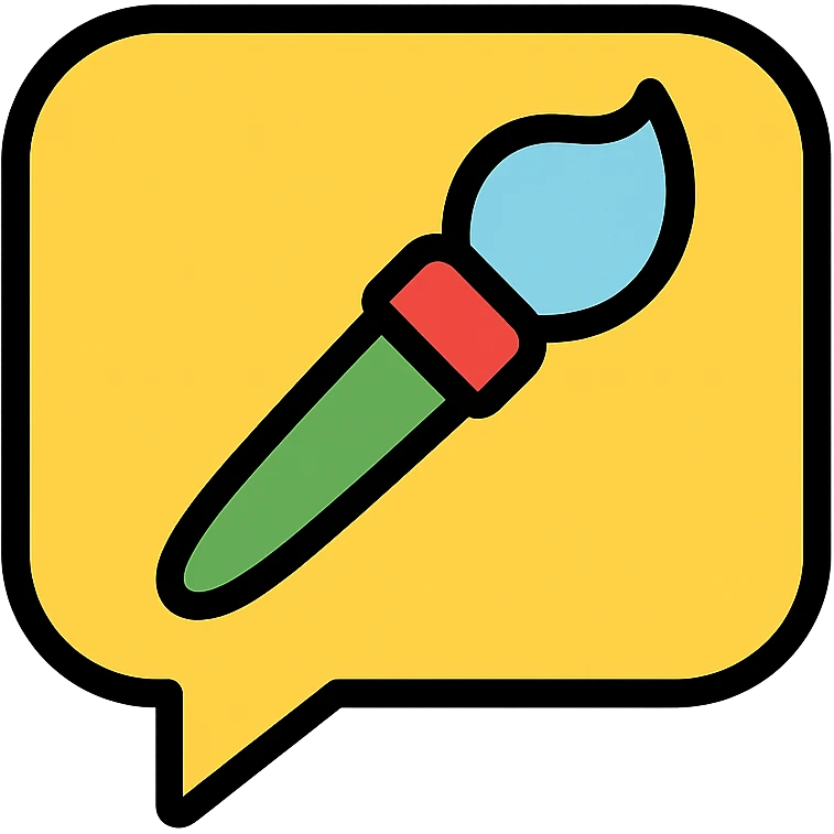 chat bubble icon with an apple style brush inside emoji