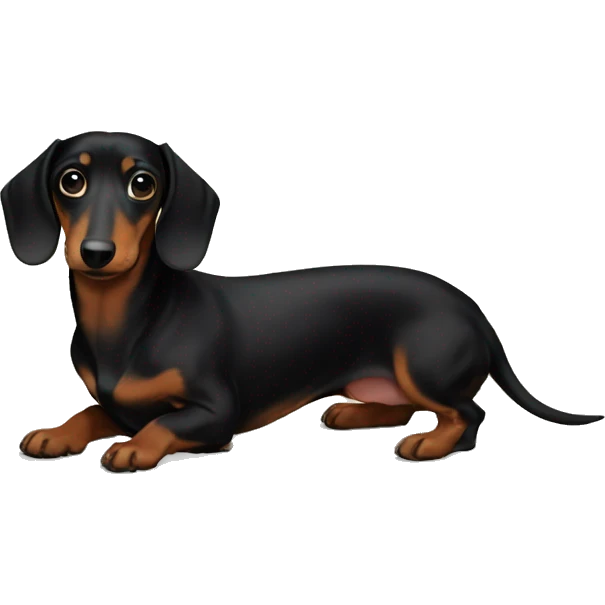 In front of the Christmas tree, there's a black Tan dachshund emoji