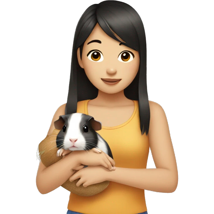 Asian girl holding guinea pig  emoji