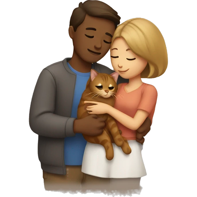 Couple hugging with a brown cat emoji