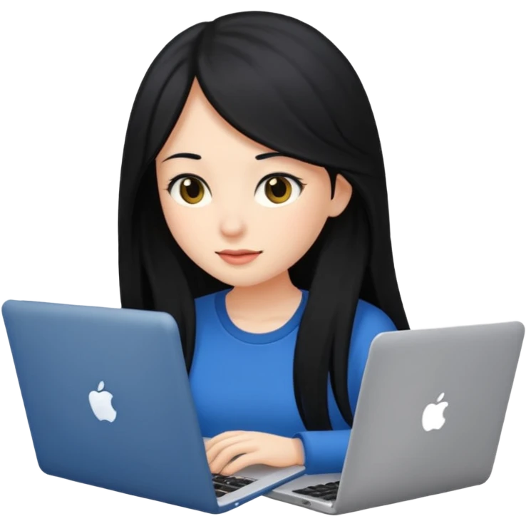girl with long black hair using a laptop emoji