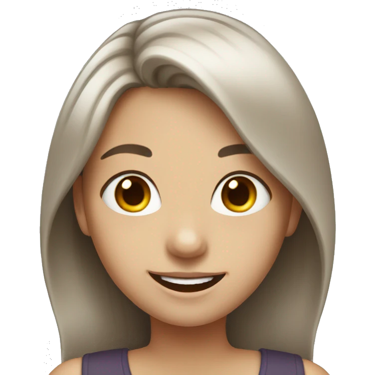 Brown-haired with white strand of hair girl smiling  emoji