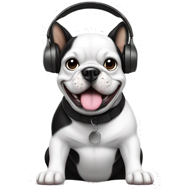 frech buldog black and white with headphones  emoji