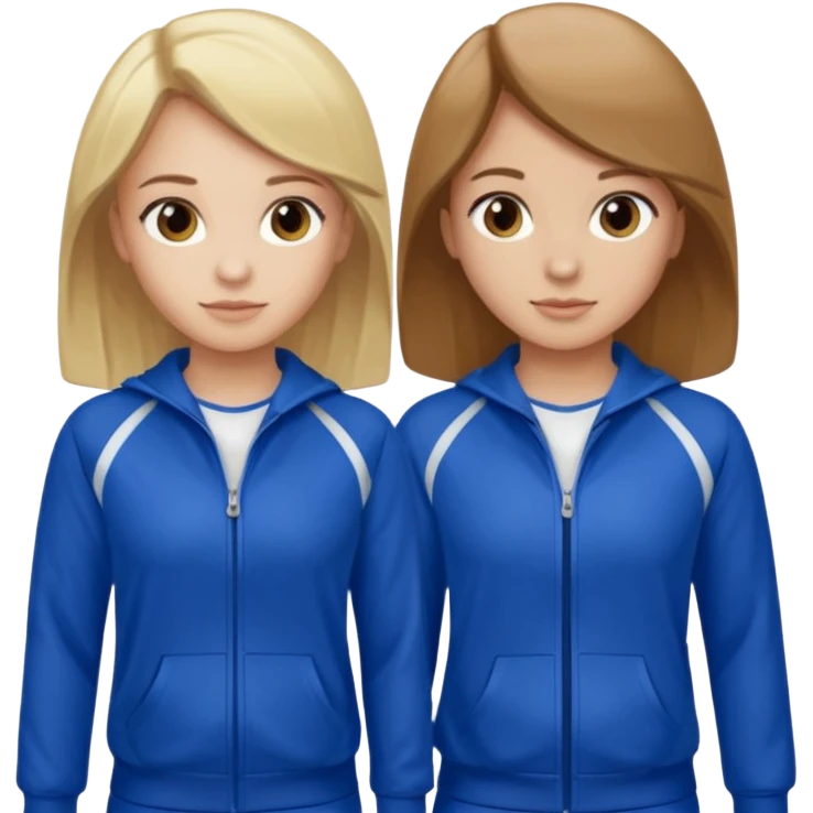 two girls dancing one has blond hair and one is has brown hair they are wearing royal blue track suits emoji