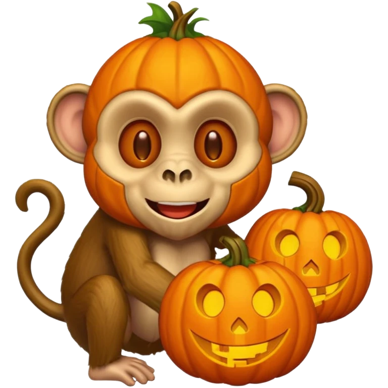 twitter emoji style monkey with jack o lantern as head emoji