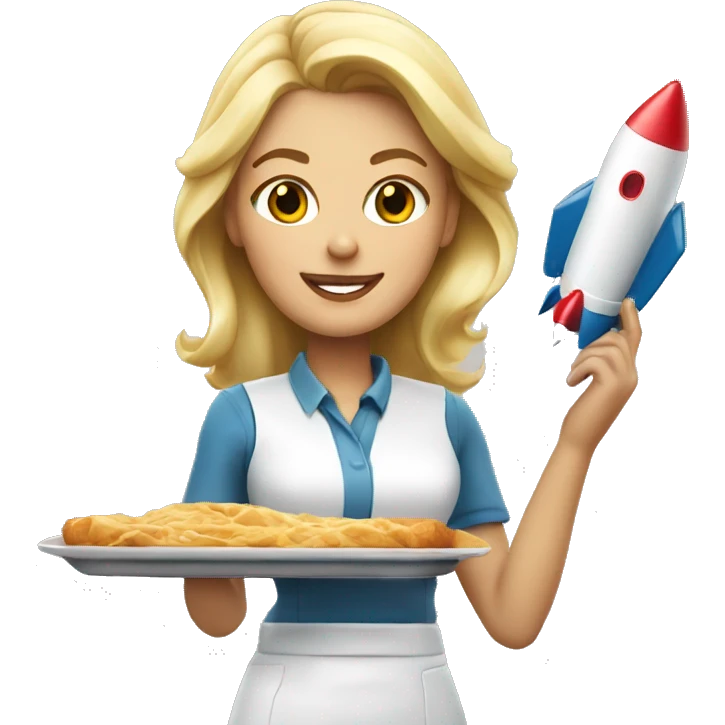 blonde waitress with a rocket on her tray emoji