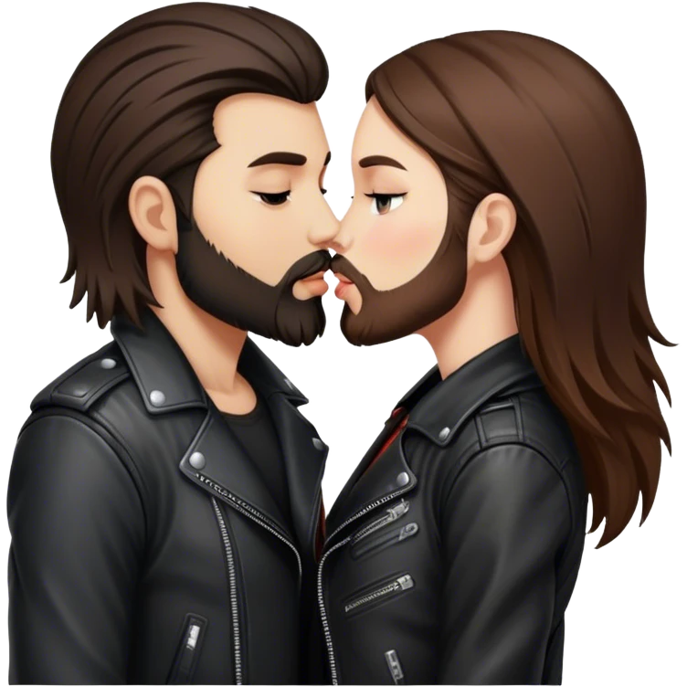A rocker girl with kissing a brunette boy with a beard and leather jacket  emoji