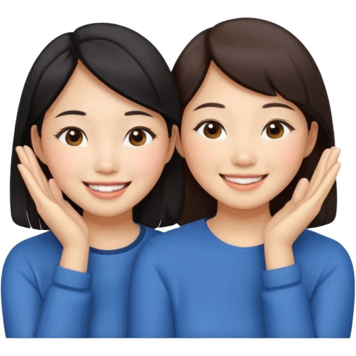 Two happy asian women beside each other touching their cheek emoji