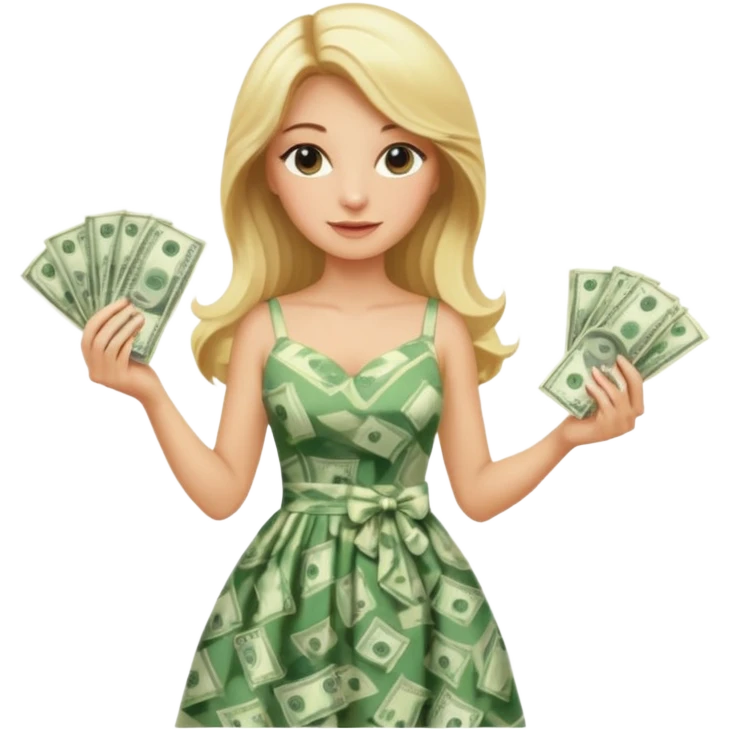 rich long hair blonde australian millionare woman holding a lot of money wearing cute summer dress emoji