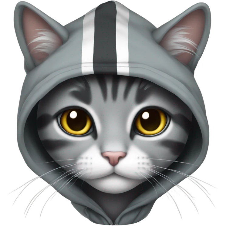 Gray and Black long hair stripe Cat wearing hoodie emoji