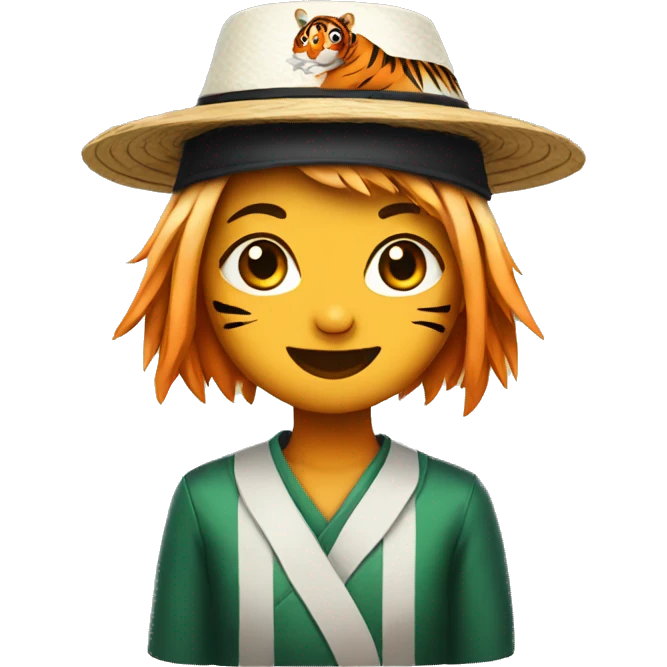 girl tiger wearing a hat made out of sushi emoji