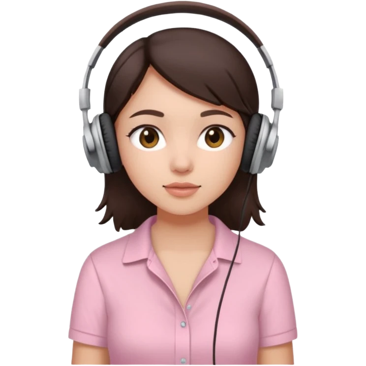 aesthetic brunette girl in light pink shirt with headphones on emoji