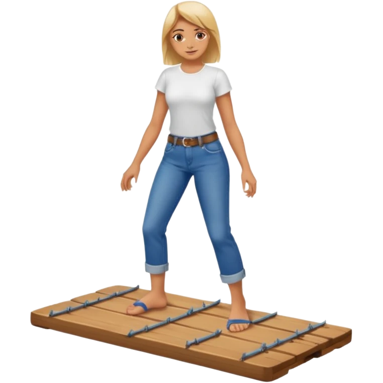 barefoot standing on a wooden board with nails emoji