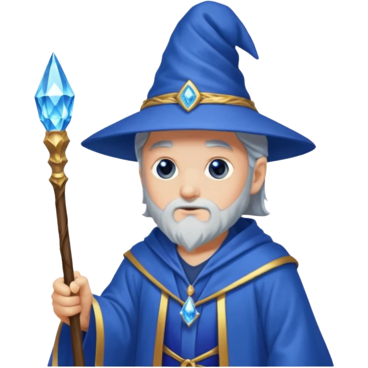 Wizard in blue robe with crystal-topped staff emoji