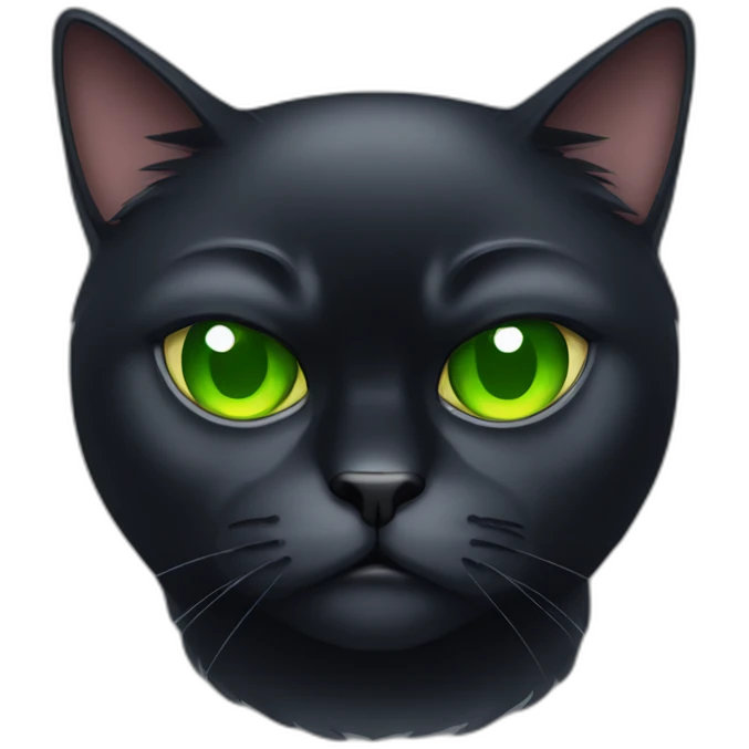 grumpy fat black cat with green eyes emoji