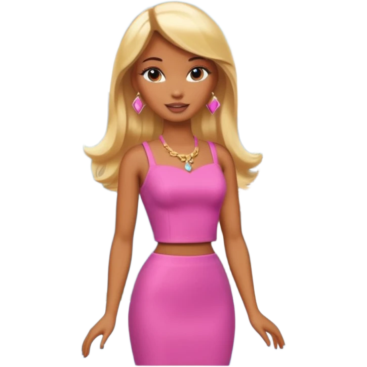 Brown skin blonde hair barbie in front of mountain and waterfall  emoji