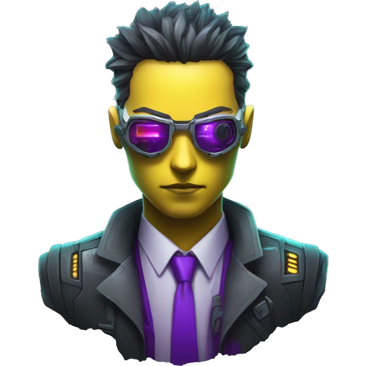 agent, laser eyes, yellow robotic face, cyberpunk, code, cyan and purple colors, only upper body portrait emoji