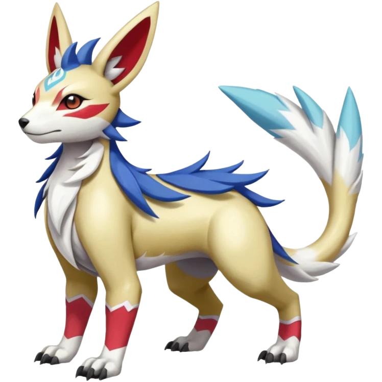 Colorful Skilled Adept Graceful Asian Painted WereGarurumon-Linoone-Meloetta-Renamon-Zangoose-fusion-hybrid-creature (full body) emoji