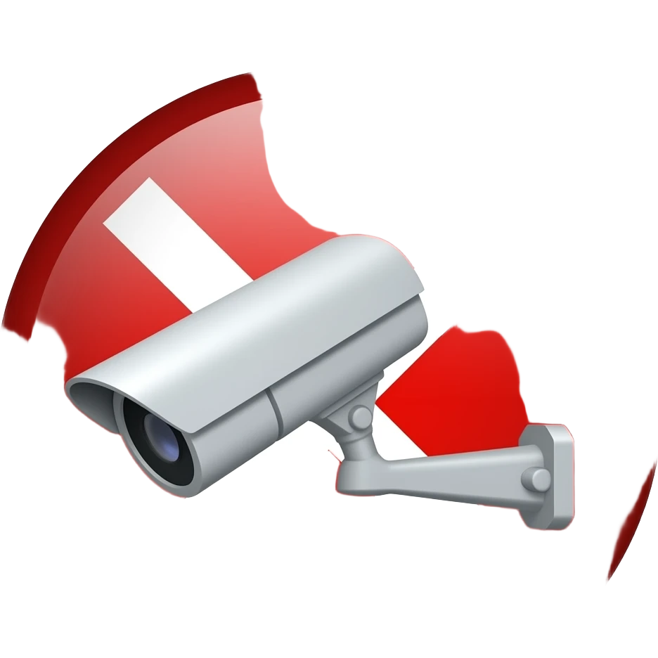 Red filled circle with white X and arrow end points on the X, CCTV in the centre emoji