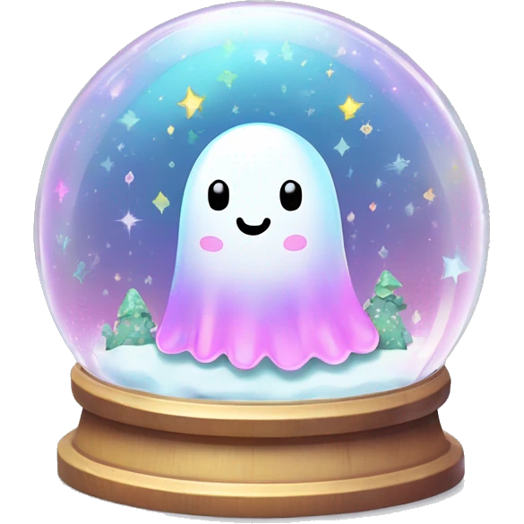 Kawaii rainbow pastel bedazzled ghost in a forest snow globe  emoji