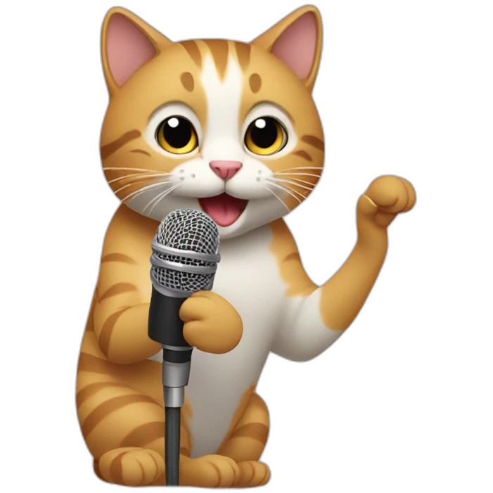 Cat holding mic and singing emoji