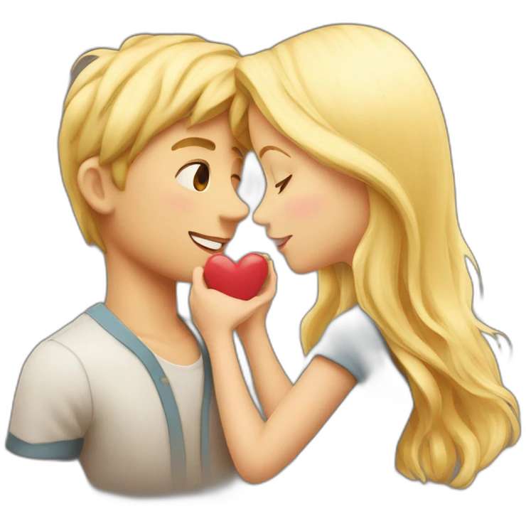 A blond boy who kisses a pretty blonde girl with a heart above their heads  emoji