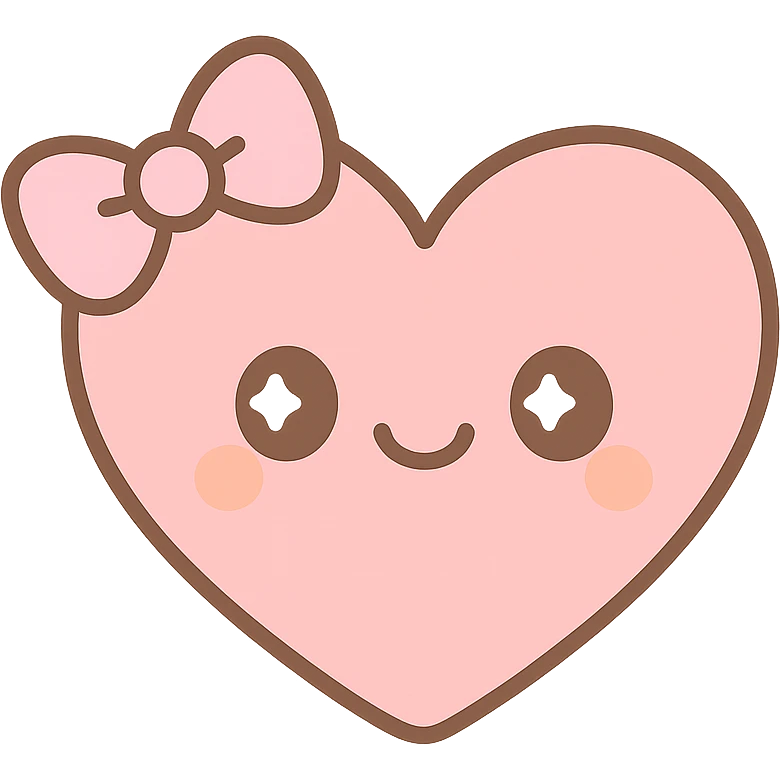 a heart with accessories, cute with a smiling face and bow, kawaii style emoji