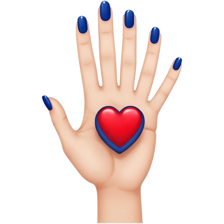 
a hand with a red manicure holds a dark blue heart with two fingers emoji