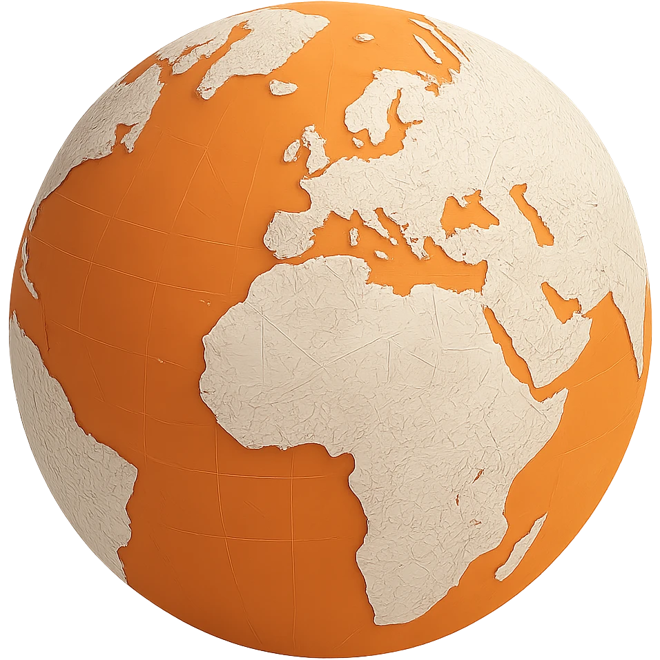 Add detailed map outlines to the white land areas on this 3D orange globe icon, keeping the modern 3D orange style, with no background. emoji