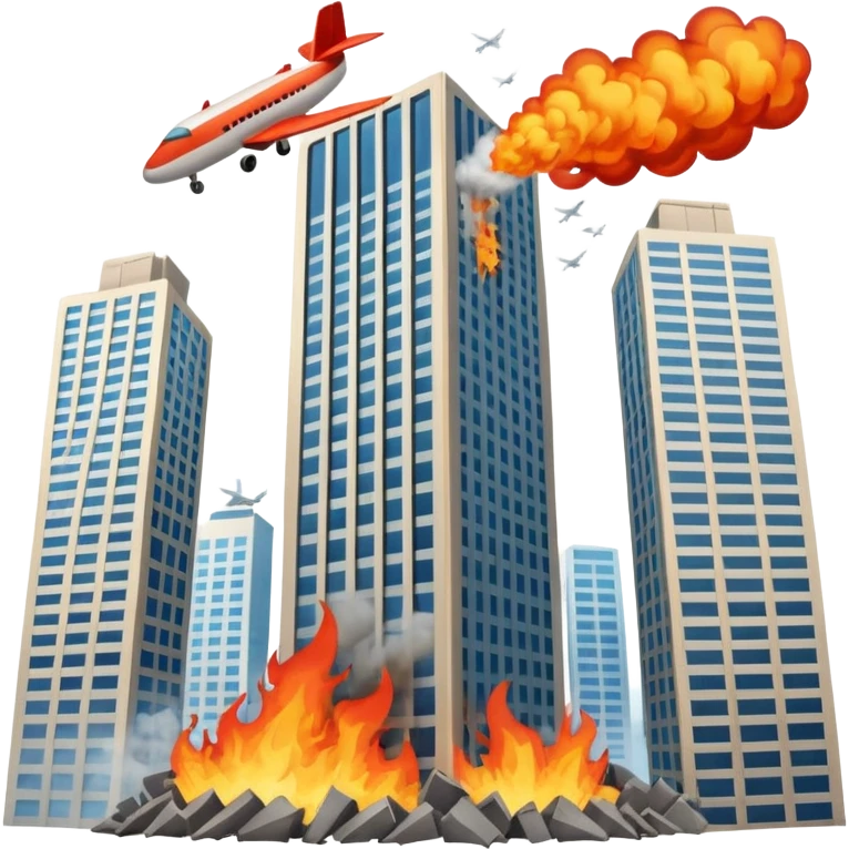 An airplane crashing into a tall tower skyscraper building  emoji