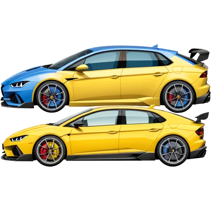 three cars lineup front profile forming a semi circle with a lamboghini svj an bmw m140i and a audi rs6 emoji