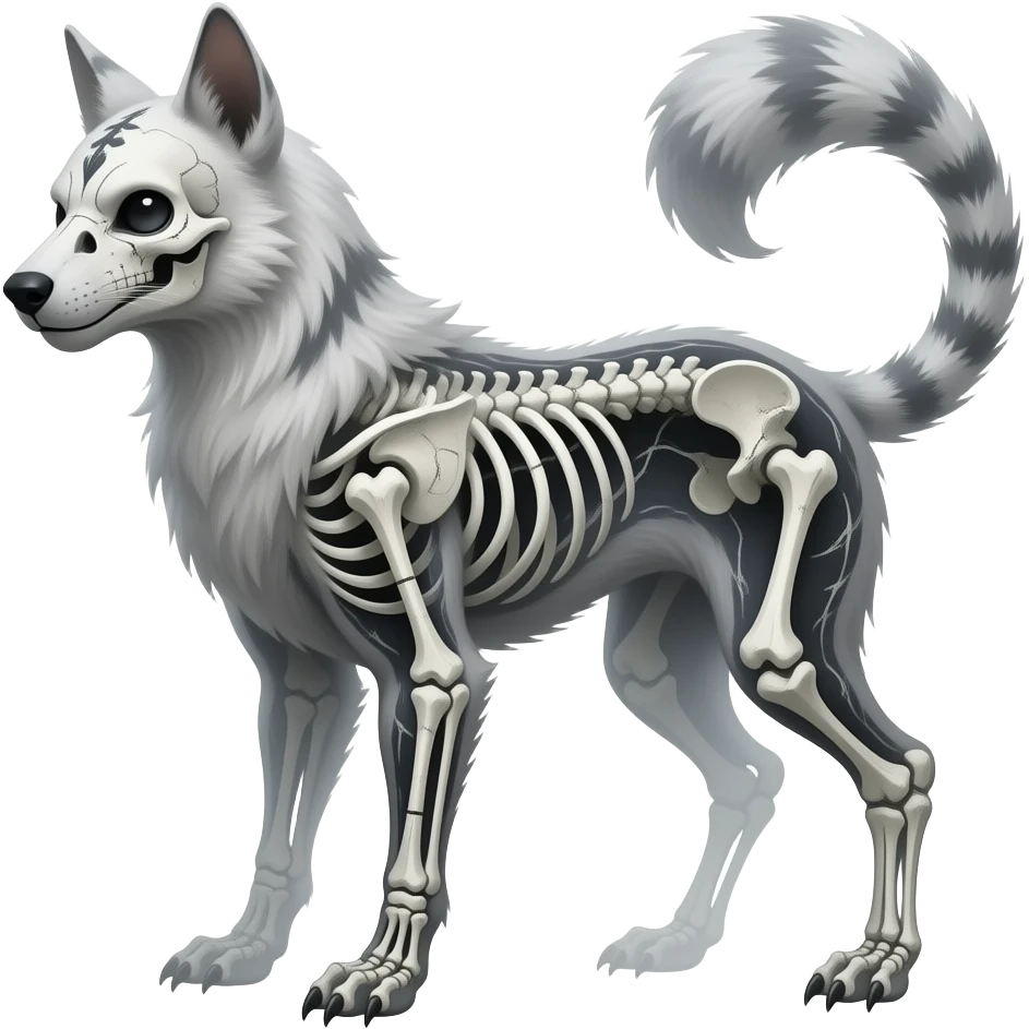 Rich wealthy royal smexy bleak swampy white-skeletal gloomy dark pale albino foggy eldritch beautiful realistic edgy fantasy ghoul-like stitched vernid-sergal-fursona animal creature with a tufted tail full body with intricate markings emoji