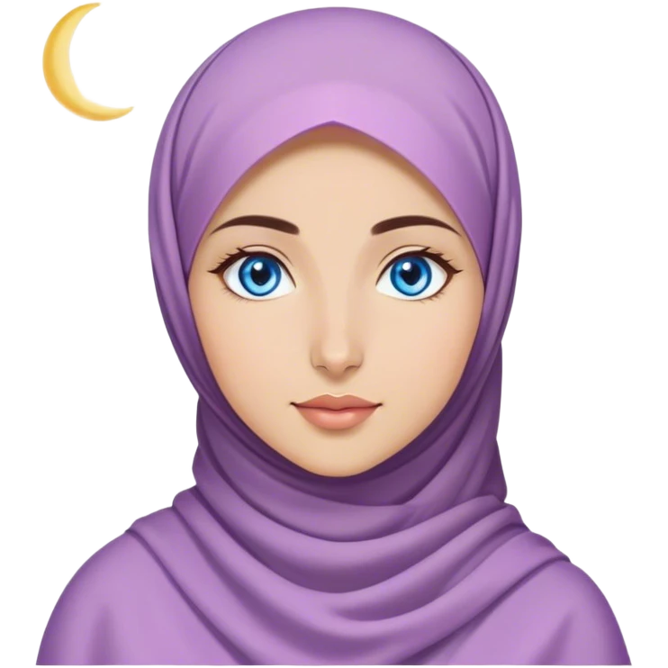 Turkish beautiful finish Konya girl blue eyes with lila color ramadan moon hijab and ramadan light background  emoji