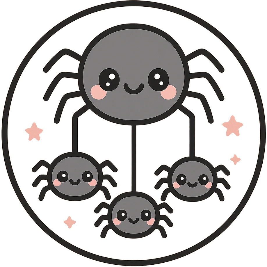 little alchemy style icon
subject: spider family
border: medium-black
shape: round, circular
background: white
style: full color fill with medium black outlining emoji