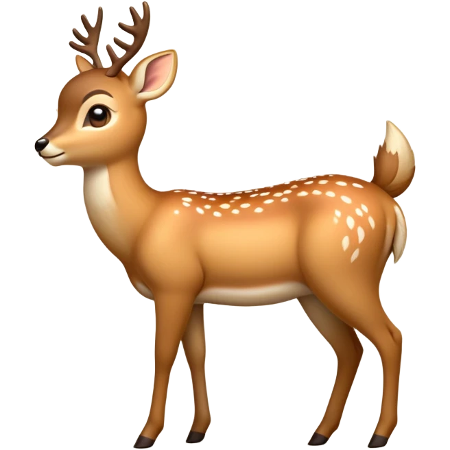 cinematic-[deer]-realistic-full-body-standing on all fours-emoji,-tail-tucked-close,-head-tilted-dramatically,-sleek-[fawn]-fur,-simplified-yet-realistic-focused-features,-highly-detailed,-glowing-with-an-almost-sarcastic-glow emoji