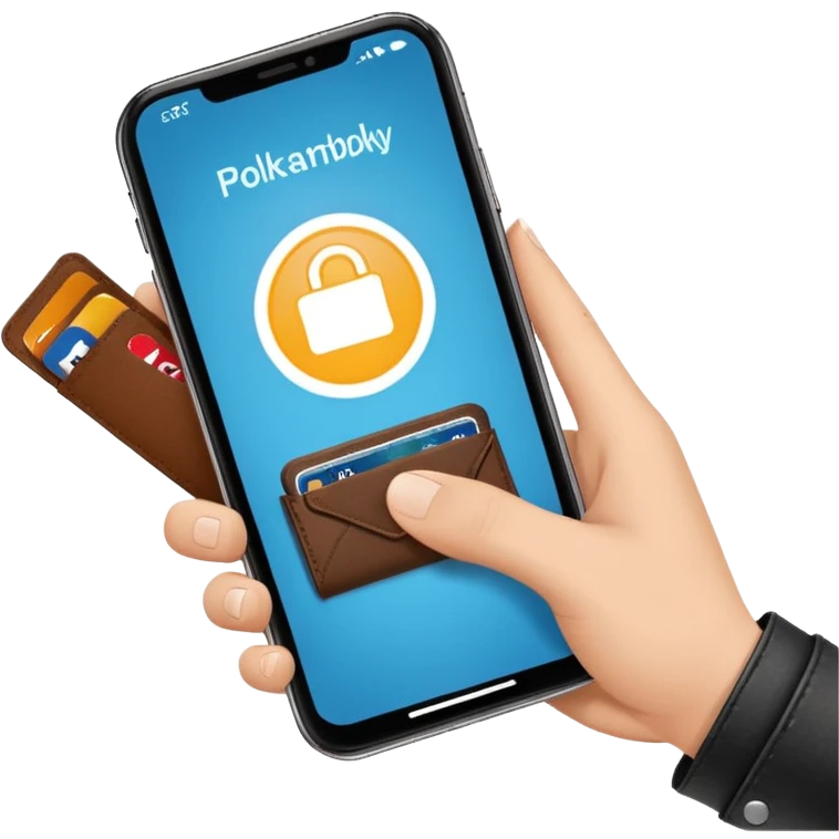 cheerful hand holding smartphone with Polkassembly logo and wallet app open showing connect button symbolizing connecting wallet to Polkassembly emoji