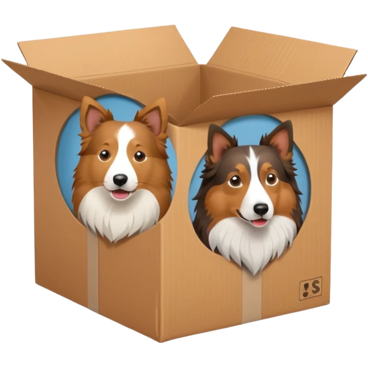 Shetland sheepdog and American shepherd in a box emoji
