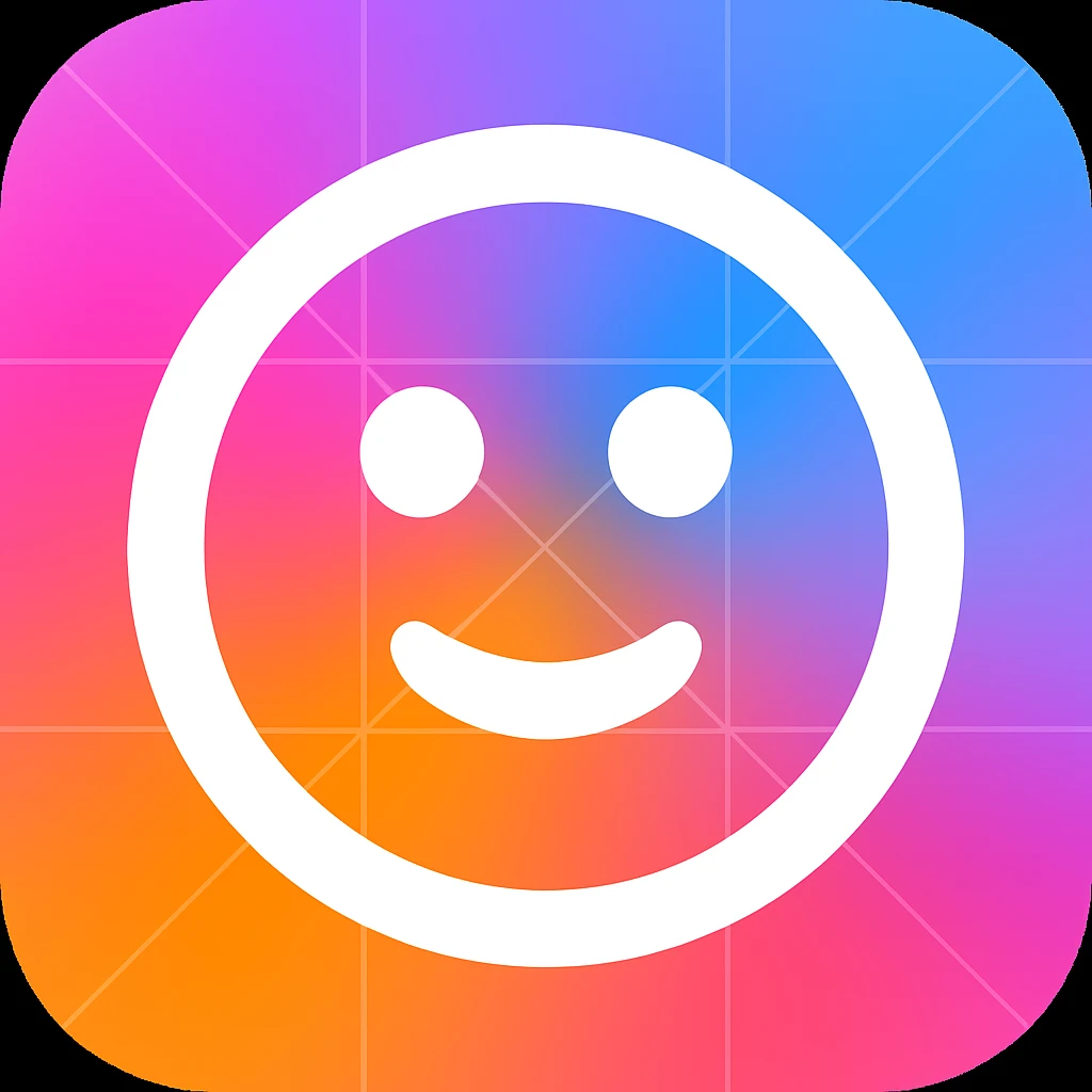 Frame 5: Background is a blend of gradient and blue, some grid lines starting to appear, smiley face unchanged (keyframe for morph animation) emoji