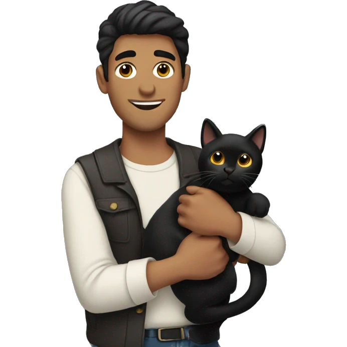 latino man holding black cat emoji