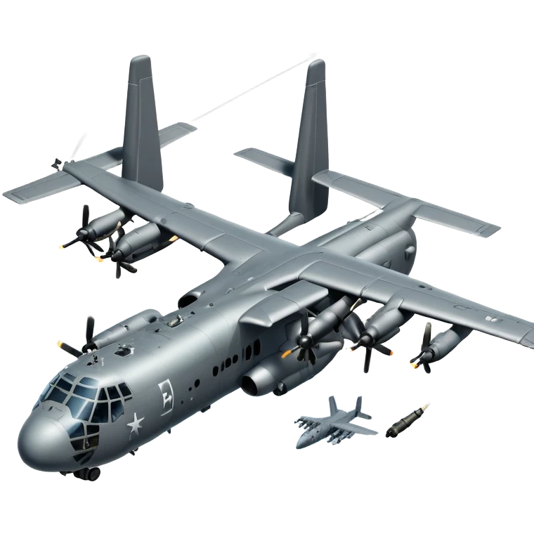 AC-130 gunship military aircraft with visible cannons and weapons flying in the sky emoji