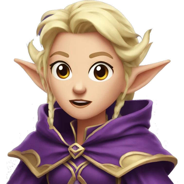 enraged steam from ears, Noble female Elf with Elf ears and blonde hair and purple robes emoji