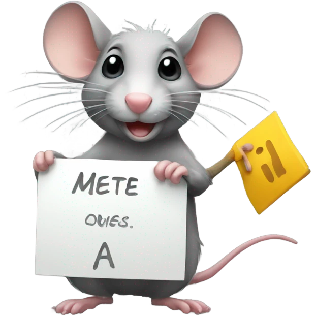 A rat holds a sign with the inscription: HEHE emoji