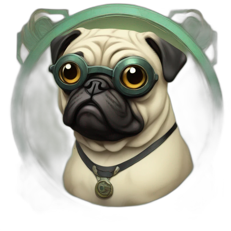 A cyberpunk pug in Art Nouveau style during 1910 emoji