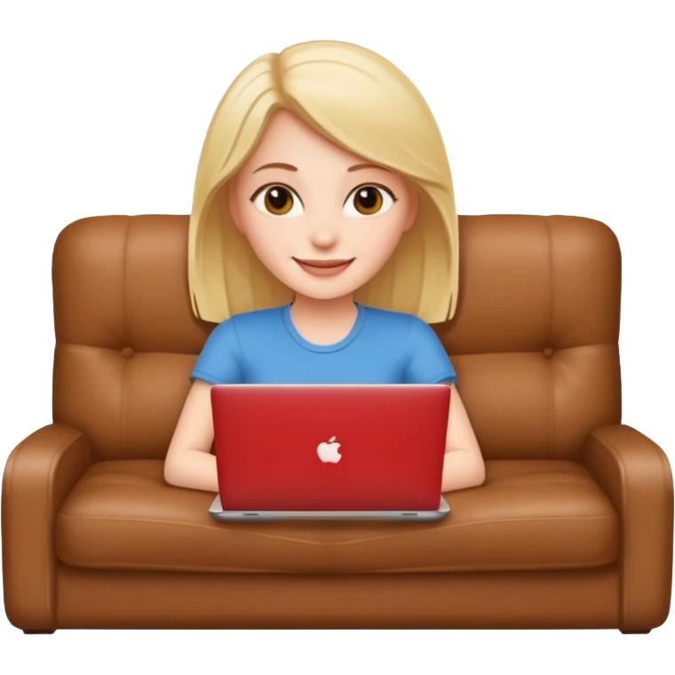A white girl is lying on a sofa with a laptop emoji