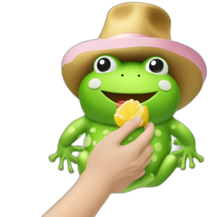 Süßer Frosch der einen Joghurtbecher in der Hand hält der Glubschaugen hat  emoji