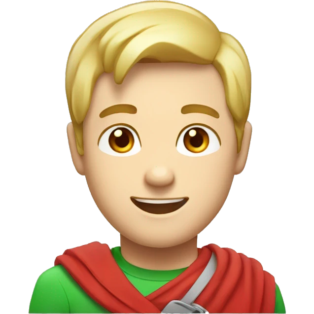 male character emoji, white forehead band with red circle, hearts for eyes, happy expression, green shirt emoji