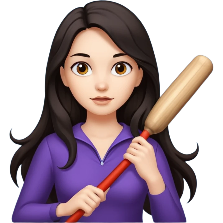 woman with long dark hair holding a flying bat emoji